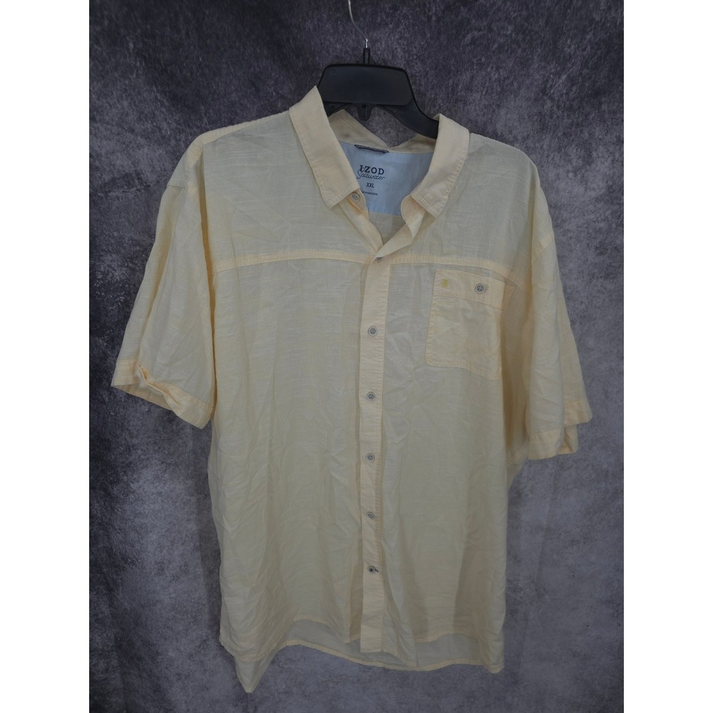 IZOD Saltwater Shirt Mens 2XL Yellow Button Up Short Sleeve Beach Preppy Casual
